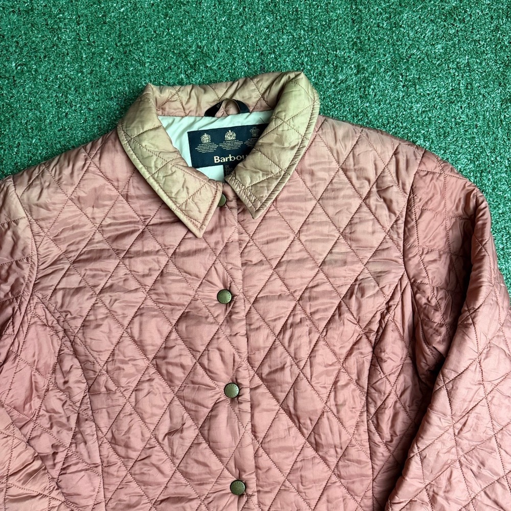 Barbour Womens US 8 UK 12 Dusty Rose Pink Diamond Quilted Snap Jacket Coat